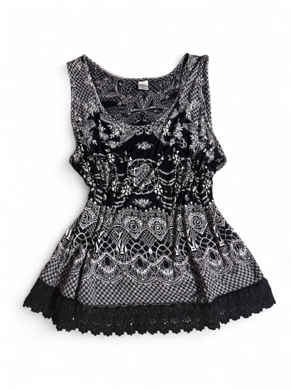 Billa White & Black Floral Crochet-trim Tank Top